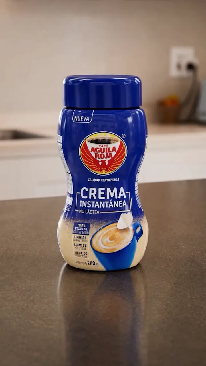 Crema instantánea Águila Roja en una pieza de IA Product Motion